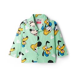 Babyhug Disney Single Jersey Knit Full Sleeves Co-ords Night Suit With Mickey & Friends Print - Light Green