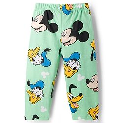 Babyhug Disney Single Jersey Knit Full Sleeves Co-ords Night Suit With Mickey & Friends Print - Light Green