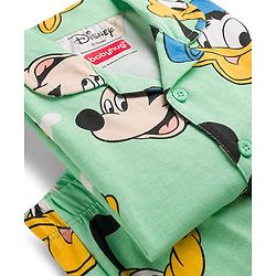 Babyhug Disney Single Jersey Knit Full Sleeves Co-ords Night Suit With Mickey & Friends Print - Light Green