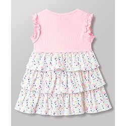 Babyhug 100% Cotton Knit Sleeveless Floral Printed Layered Frock - Pink