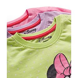 Babyhug Disney Single Jersey Knit Full Sleeves T-Shirts With Minnie Mouse Graphics Pack of 3 - Pink Purple & Green