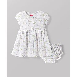 Babyhug 100% Cotton Knit Half Sleeves Floral Printed Frock With Bloomer - White