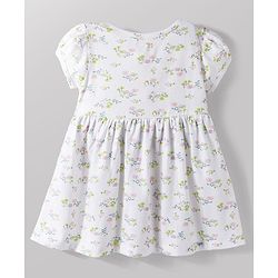 Babyhug 100% Cotton Knit Half Sleeves Floral Printed Frock With Bloomer - White
