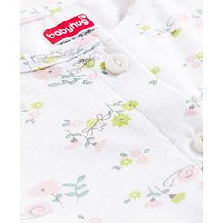 Babyhug 100% Cotton Knit Half Sleeves Floral Printed Frock With Bloomer - White