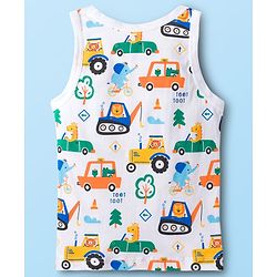 Babyhug 100% Cotton Knit Sandos with Vehicle Print & Stripes Pack of 3 - Multicolor