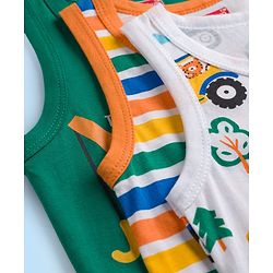 Babyhug 100% Cotton Knit Sandos with Vehicle Print & Stripes Pack of 3 - Multicolor