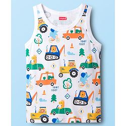 Babyhug 100% Cotton Knit Sandos with Vehicle Print & Stripes Pack of 3 - Multicolor