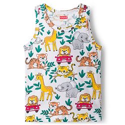 Babyhug 100% Cotton Knit Sandos with Jungle Theme Print & Stripes Pack of 3 - Multicolor