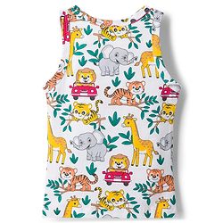 Babyhug 100% Cotton Knit Sandos with Jungle Theme Print & Stripes Pack of 3 - Multicolor