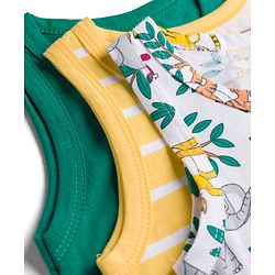 Babyhug 100% Cotton Knit Sandos with Jungle Theme Print & Stripes Pack of 3 - Multicolor