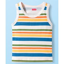 Babyhug 100% Cotton Knit Sleeveless Striped & Bear Printed   Sando Pack of 3 - Multicolor