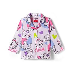 Babyhug Disney Single Jersey Knit Full Sleeves Co-ords Night Suit With Marie Graphics - White