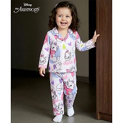 Babyhug Disney Single Jersey Knit Full Sleeves Co-ords Night Suit With Marie Graphics - White