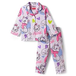 Babyhug Disney Single Jersey Knit Full Sleeves Co-ords Night Suit With Marie Graphics - White