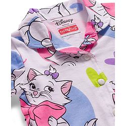 Babyhug Disney Single Jersey Knit Full Sleeves Co-ords Night Suit With Marie Graphics - White