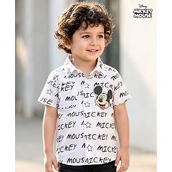 Babyhug Disney Poplin Woven Half Sleeves Shirt & With Mickey Mouse Print - White
