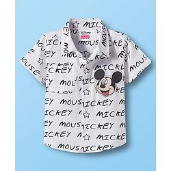 Babyhug Disney Poplin Woven Half Sleeves Shirt & With Mickey Mouse Print - White
