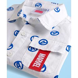 Babyhug Marvel Poplin Woven Half Sleeves Shirt With Back Avengers Graphics & Pocket Detailing - White