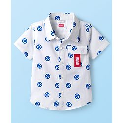 Babyhug Marvel Poplin Woven Half Sleeves Shirt With Back Avengers Graphics & Pocket Detailing - White