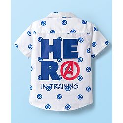 Babyhug Marvel Poplin Woven Half Sleeves Shirt With Back Avengers Graphics & Pocket Detailing - White
