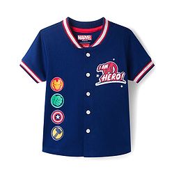 Babyhug Marvel Poplin Woven Half Sleeves Shirt With Avengers Graphics - Navy Blue
