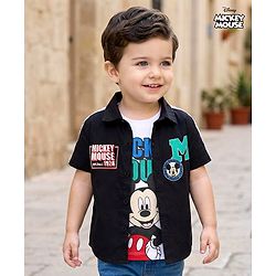 Babyhug Disney Poplin Woven Half Sleeves Shirt With T-Shirt & Mickey Mouse Graphics - Multicolor
