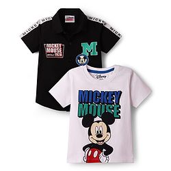 Babyhug Disney Poplin Woven Half Sleeves Shirt With T-Shirt & Mickey Mouse Graphics - Multicolor