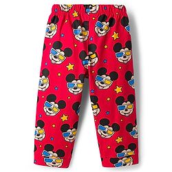 Babyhug Disney Single Jersey Knit Full Sleeves Co-ords Night Suit With Mickey Mouse Print - Red