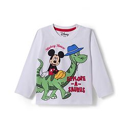 Babyhug Disney Single Jersey Knit Full Sleeves Night Suit With Mickey & Dino Graphics - White & Blue