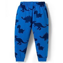 Babyhug Disney Single Jersey Knit Full Sleeves Night Suit With Mickey & Dino Graphics - White & Blue
