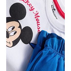 Babyhug Disney Single Jersey Knit Full Sleeves Night Suit With Mickey & Dino Graphics - White & Blue