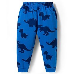 Babyhug Disney Single Jersey Knit Full Sleeves Night Suit With Mickey & Dino Graphics - White & Blue