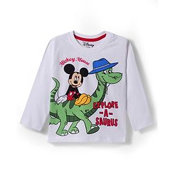 Babyhug Disney Single Jersey Knit Full Sleeves Night Suit With Mickey & Dino Graphics - White & Blue