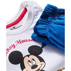 Babyhug Disney Single Jersey Knit Full Sleeves Night Suit With Mickey & Dino Graphics - White & Blue