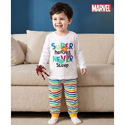 Babyhug Marvel Single Jersey Knit Full Sleeves T-Shirt & Pyjama Night Suit With Avengers Graphics - Multicolor