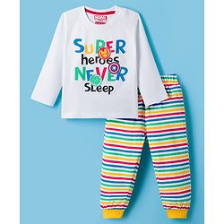 Babyhug Marvel Single Jersey Knit Full Sleeves T-Shirt & Pyjama Night Suit With Avengers Graphics - Multicolor