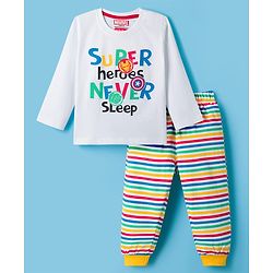 Babyhug Marvel Single Jersey Knit Full Sleeves T-Shirt & Pyjama Night Suit With Avengers Graphics - Multicolor