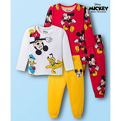 Babyhug Disney Single Jersey Knit Full Sleeves T-Shirt & Pyjama Co-ord Night Suits With Mickey Mouse Graphics Pack of 2 - Multicolor