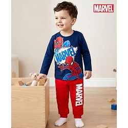 Babyhug Marvel Single Jersey Knit Full Sleeves T-Shirt & Pyjama Night Suit With Spider-Man Graphics - Multicolor