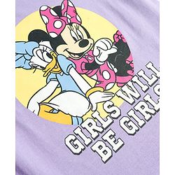 Babyhug Disney Single Jersey Knit Full Sleeves T-Shirt & Pajama Night Suit with Minnie & Friends Graphic - Lavender