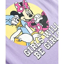 Babyhug Disney Single Jersey Knit Full Sleeves T-Shirt & Pajama Night Suit with Minnie & Friends Graphic - Lavender