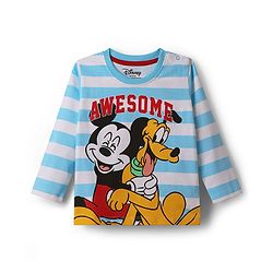 Babyhug Disney Single Jersey Knit Full Sleeves T-Shirt & Lounge Pant Night Suit With Mickey & Pluto Graphics - Light Blue