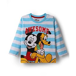 Babyhug Disney Single Jersey Knit Full Sleeves T-Shirt & Lounge Pant Night Suit With Mickey & Pluto Graphics - Light Blue