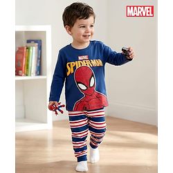 Babyhug Marvel Single Jersey Knit Full Sleeves T-Shirt & Pyjama Night Suit With Spider-Man Graphics - Multicolor