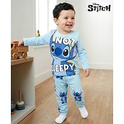 Babyhug Disney Single Jersey Knit Full Sleeves T-Shirt & Pyjama Night Suit With Stitch Graphics - Blue
