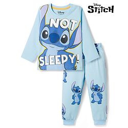 Babyhug Disney Single Jersey Knit Full Sleeves T-Shirt & Pyjama Night Suit With Stitch Graphics - Blue