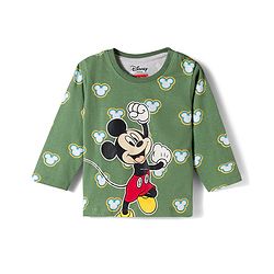 Babyhug Disney Single Jersey Knit Full Sleeves T-Shirt & Pyjama Co-ord Night Suit With Mickey Mouse Print - Green