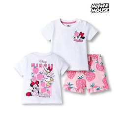 Babyhug Disney Single Jersey Knit Half Sleeves Oversized T-Shirt & Shorts Set with Minnie & Friends Front & Back Graphic - Multicolor