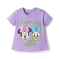 Babyhug Disney Single Jersey  Knit Oversize Half Sleeves T-Shirt & Shorts Set with Minnie & Friends Graphic - Lavender