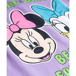 Babyhug Disney Single Jersey  Knit Oversize Half Sleeves T-Shirt & Shorts Set with Minnie & Friends Graphic - Lavender